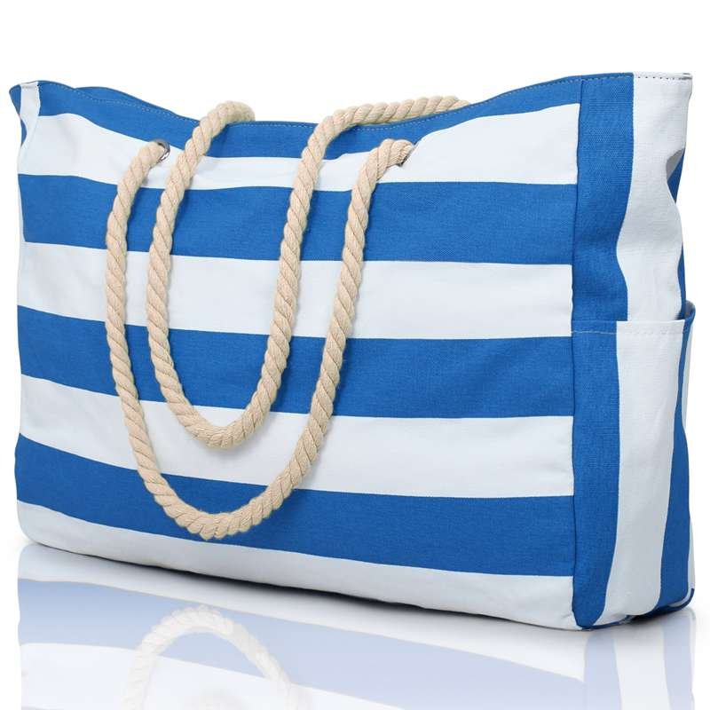 Blue Thick Stripe Beach Bag