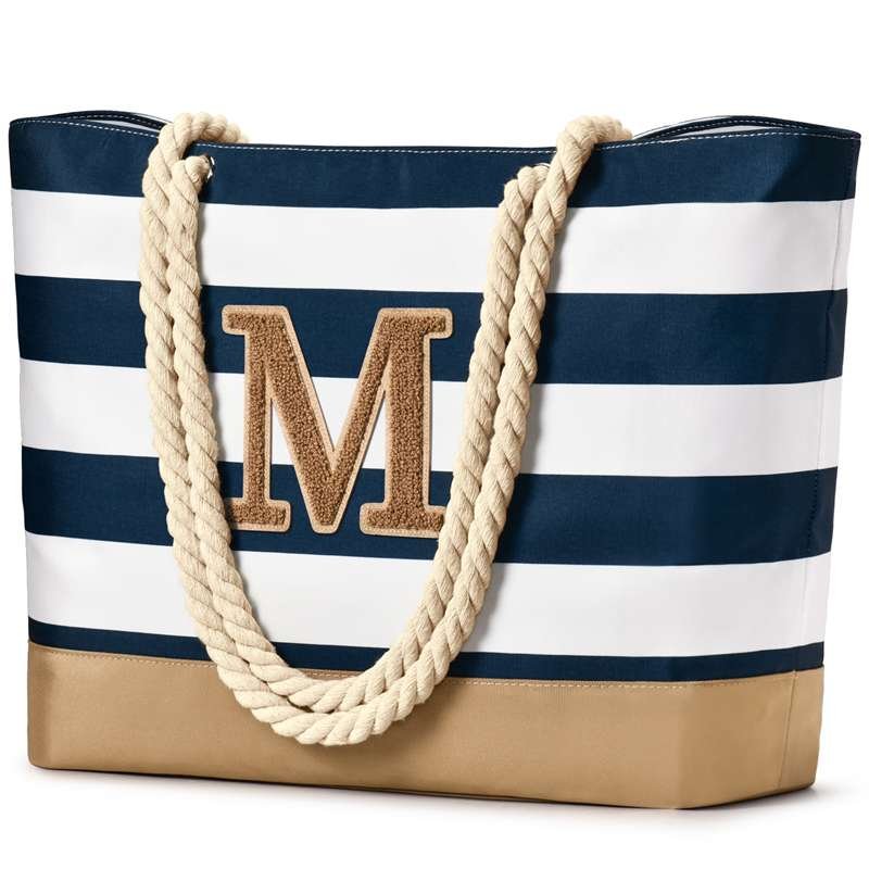 Waterproof bottom striped letters Beach bag