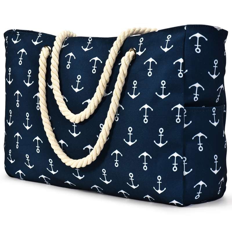 Anchor printed pattern Blue Beach Bag