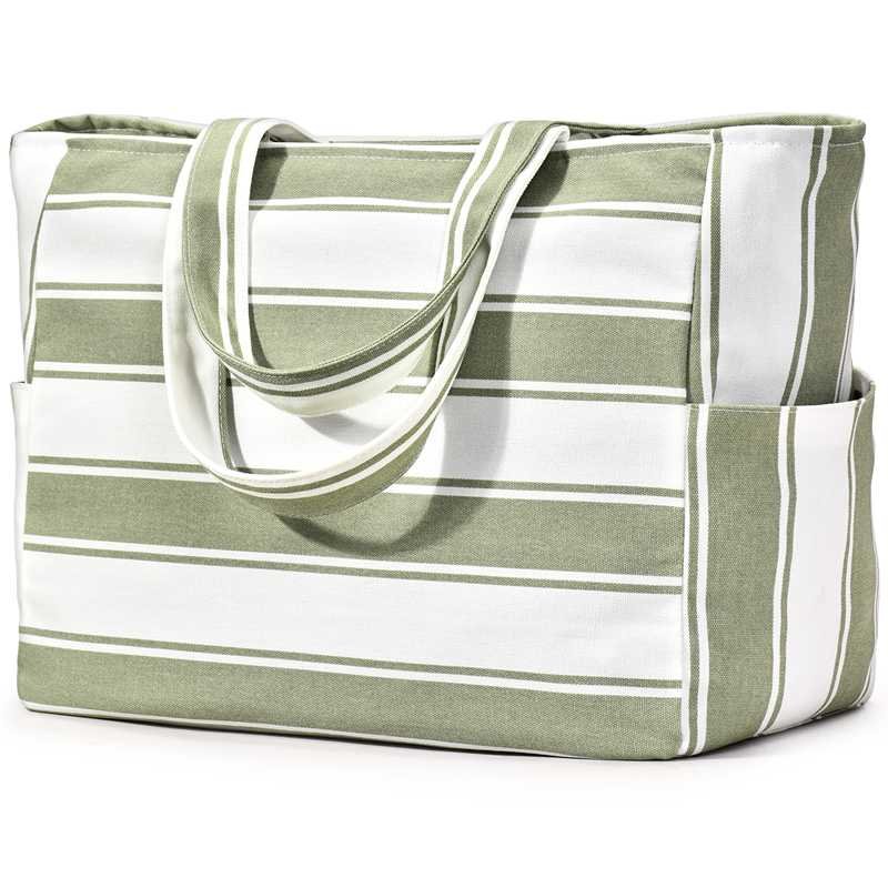 Coarse Fine Stripes Green Beach Bag