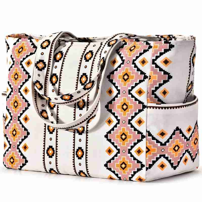 Orange Pink Pattern Beach Bag