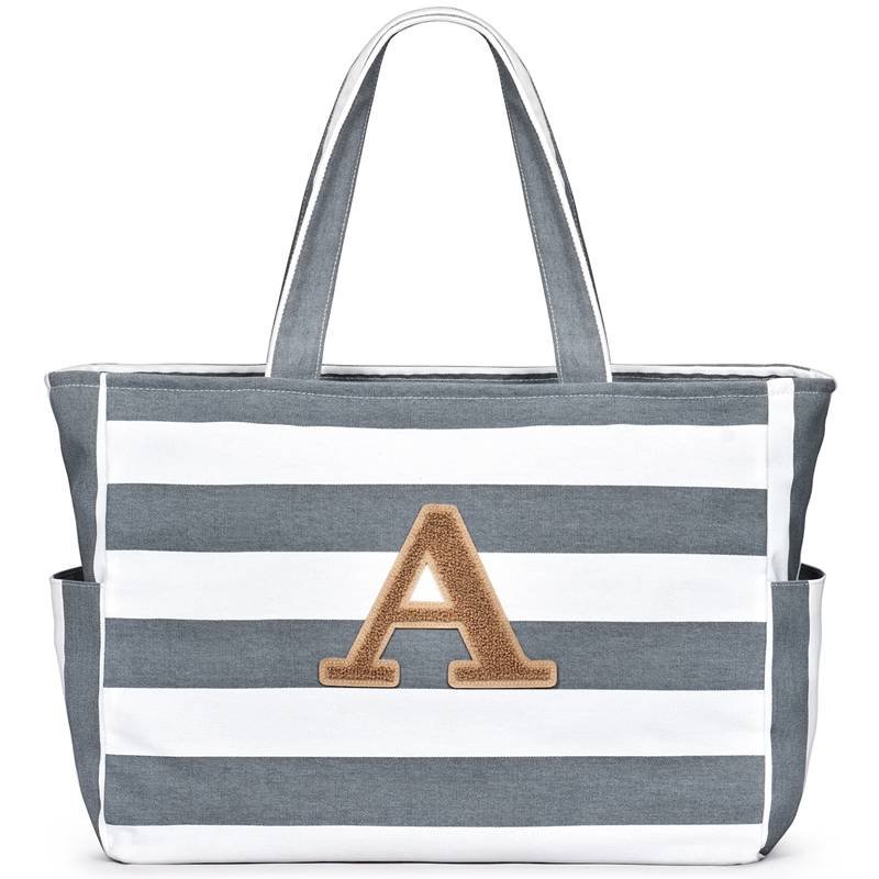 Striped letter A Loge Beach Bag