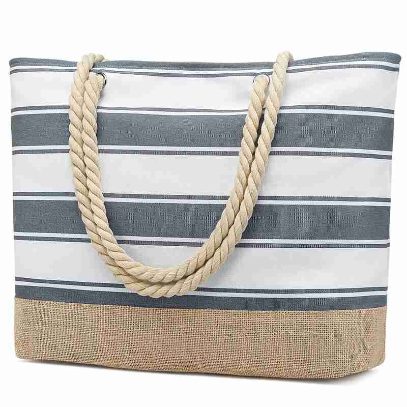 Waterproof bottom Coarse Fine Stripes Beach bag