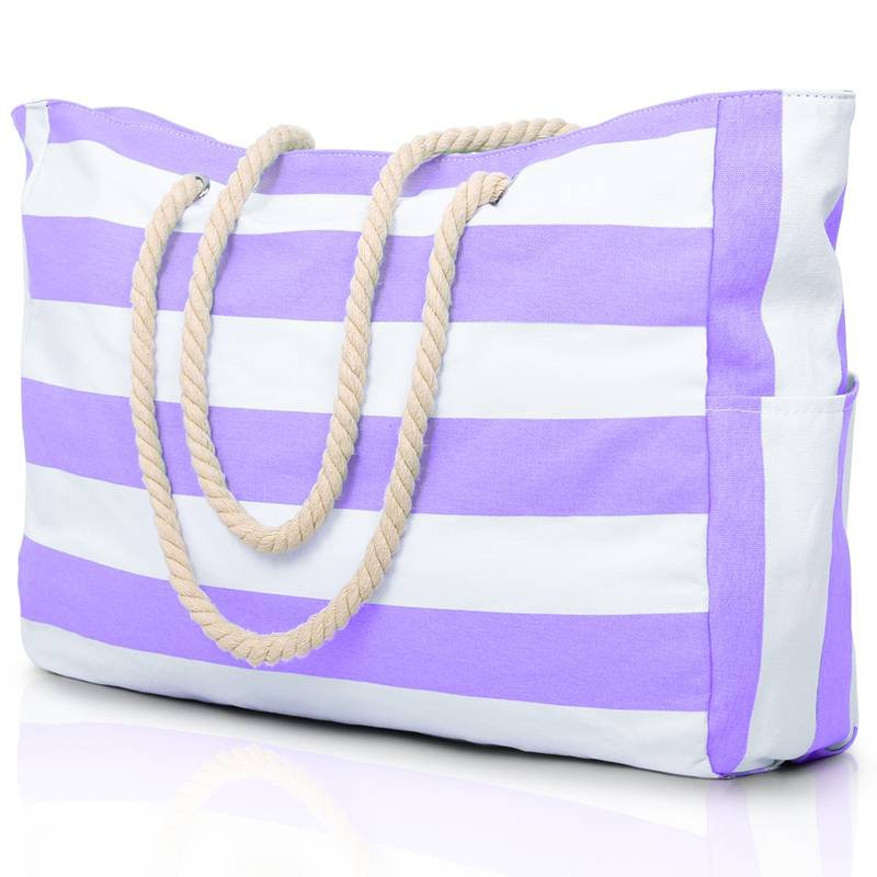 Purple Thick Stripe Beach Bag