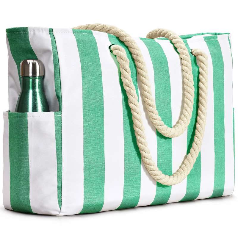 Vertical Stripes Green Beach Bag