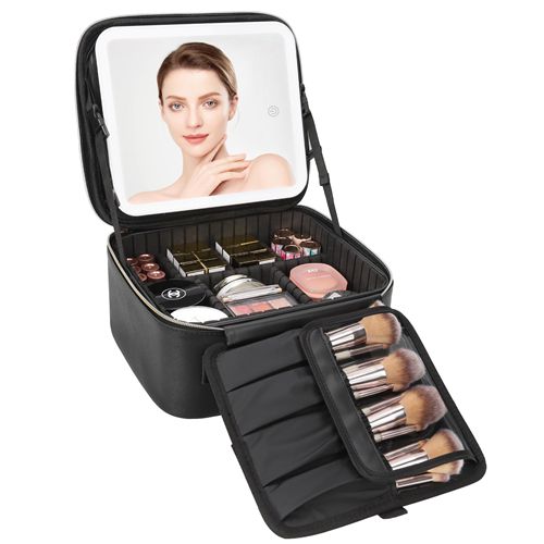 Organizer with LED Mirror, Cosmetic Train Case