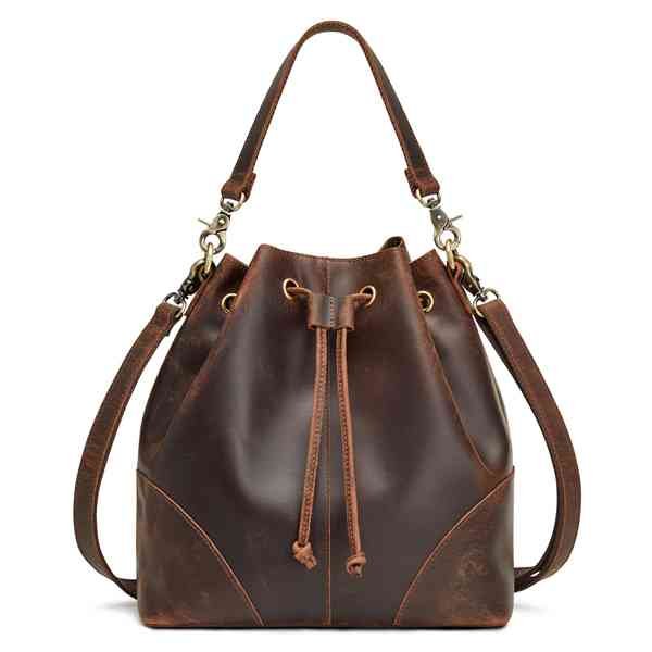 Genuine Leather Bucket Drawstring Bags