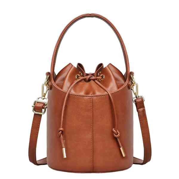 Leather Bucket Drawsting Bag