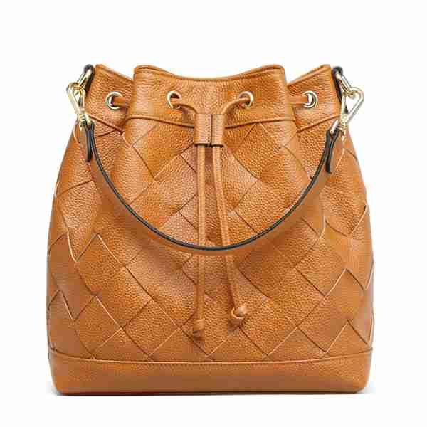 Woven PU Leather Drawstring Bucket Bag