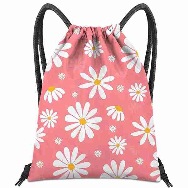 127 Pink Flowers Drawstring Backpack for String Bag Waterproof Cute Sports Beach Swimming Travel