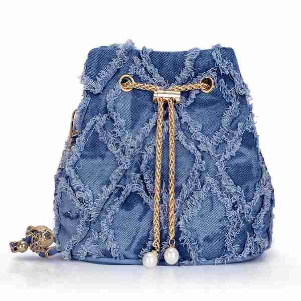 Denim Drawstring Bucket Bag