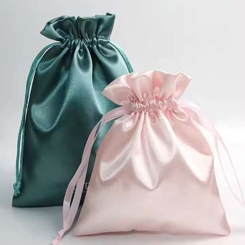 562 Custom Luxury Silver Satin Drawstring Bag