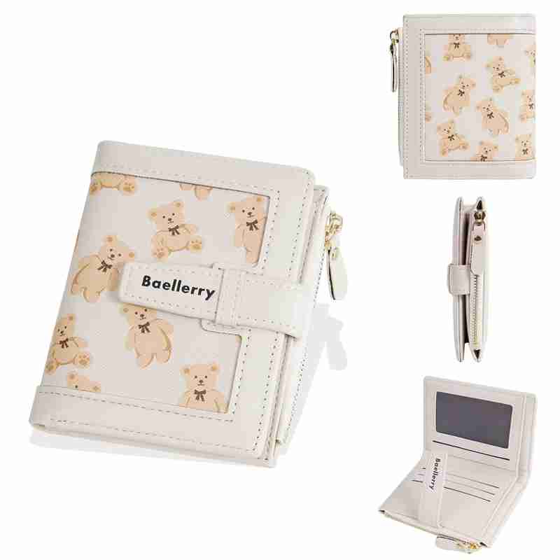 Custom logo leather wallet with Bear Print